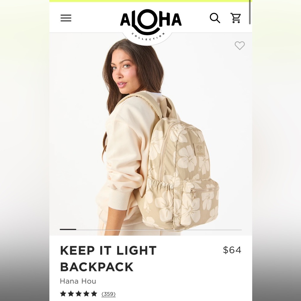 Aloha Collection - Keep it light Backpack
Color - Crème on Dune